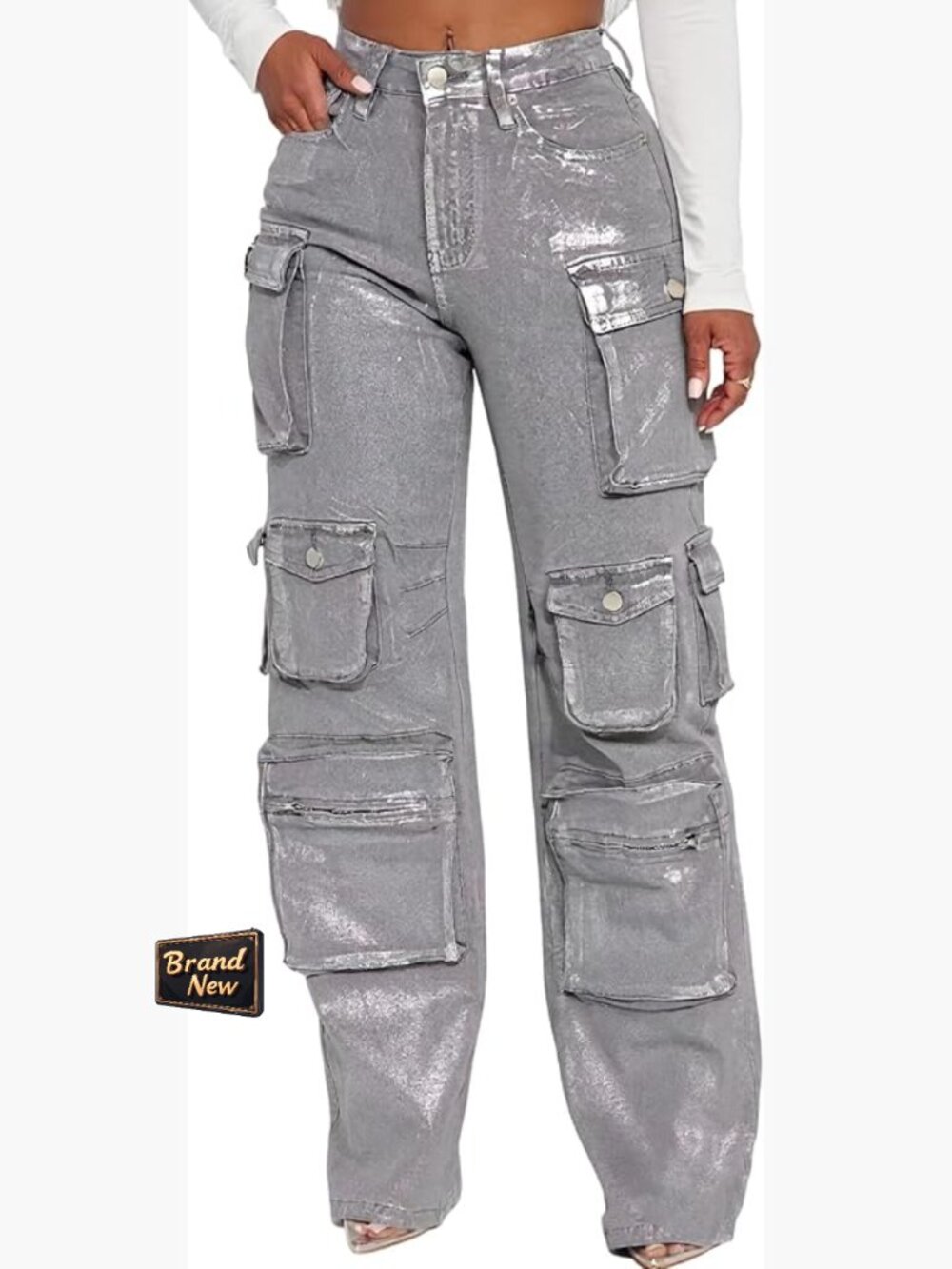Women Cargo Jeans Baggy High Waisted Straight Leg Denim Pants Multi-Pockets Y2K